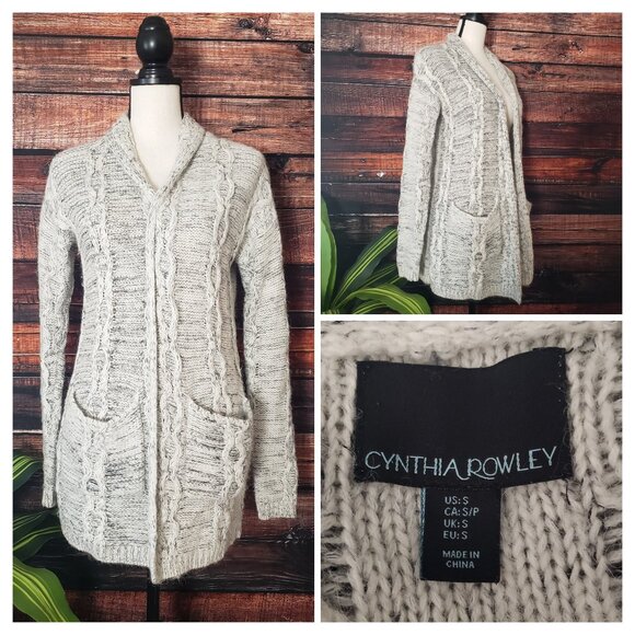 Cynthia Rowley S Cardigan Sweater Open Fuzzy Alpaca Wool Blend White Gray Marled - Picture 1 of 14